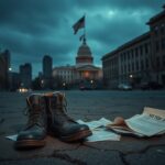 Flick International Weathered black boots on cracked pavement symbolizing abandonment and deception