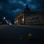 Flick International A wilted flower on an empty street near the Capital Jewish Museum symbolizing loss and mourning