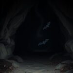 Flick International Dimly lit cave interior with rugged rock formations and bat droppings