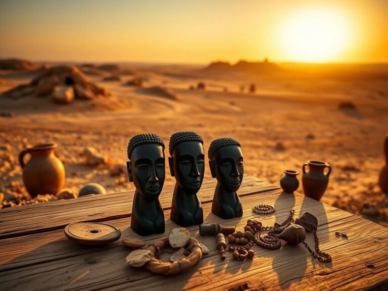 Flick International Ancient Christian figurines displayed on a wooden surface, showcasing intricate carvings and historical artifacts.