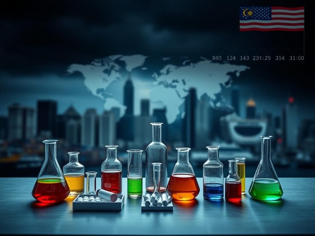 Flick International Table set with chemical lab equipment symbolizing fentanyl precursors