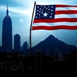 Flick International Silhouetted American flag against skyscrapers depicting technological advancement and cybersecurity risks