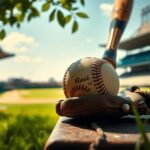 Flick International A close-up of a vintage baseball bat and a worn ball on a glove