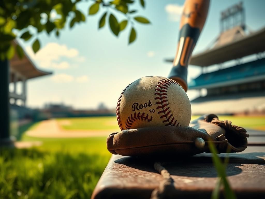 Flick International A close-up of a vintage baseball bat and a worn ball on a glove