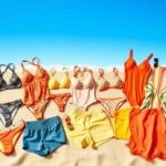 Flick International Vibrant summer beach scene featuring stylish swimwear on sandy shore