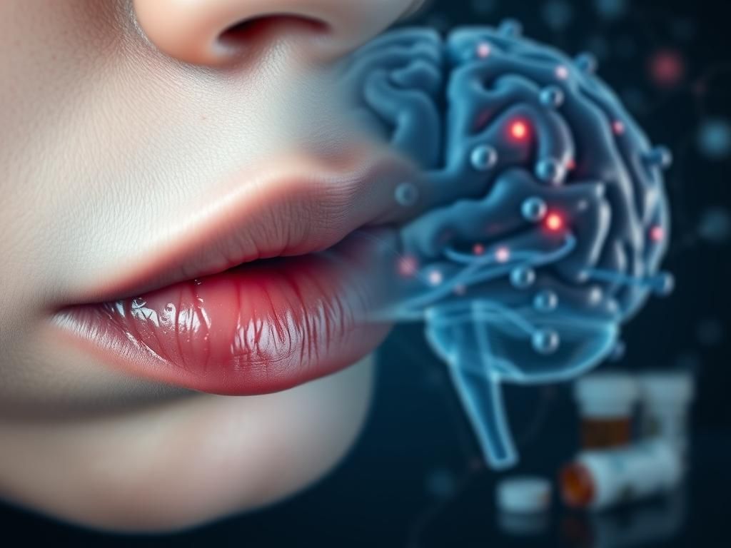 Flick International Close-up of a cold sore on a lip transitioning to an abstract representation of a human brain