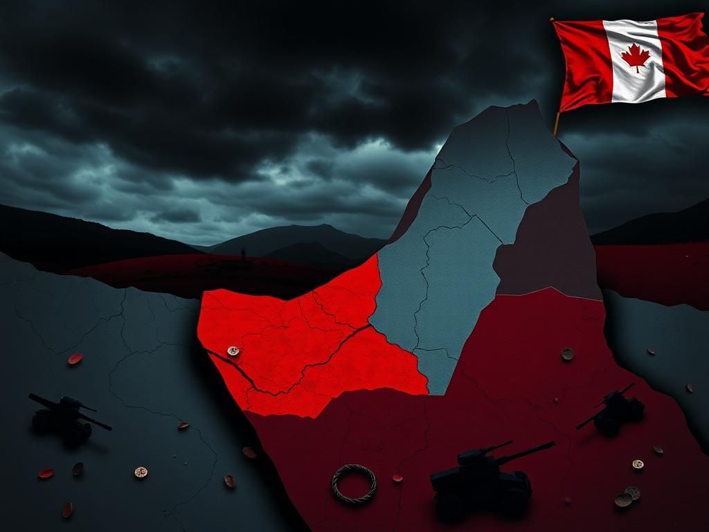 Flick International A fragmented map of the Middle East showing Israel and Gaza under dark storm clouds