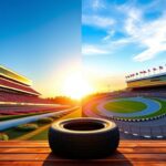 Flick International Split-image of Indianapolis Motor Speedway and Charlotte Motor Speedway showcasing vibrant race scenes