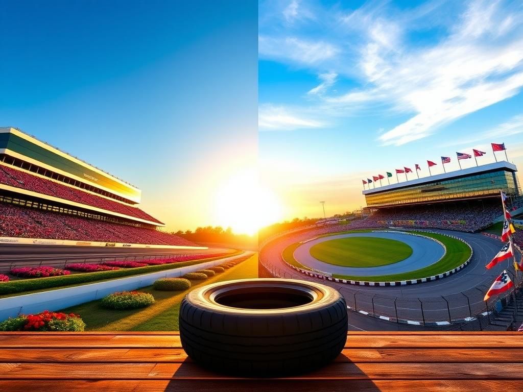 Flick International Split-image of Indianapolis Motor Speedway and Charlotte Motor Speedway showcasing vibrant race scenes