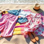 Flick International Summer wardrobe laid out on a beach
