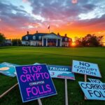 Flick International Luxurious golf course in Northern Virginia during sunset with protest signs on the ground