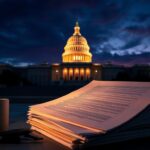 Flick International Early morning view of the U.S. Capitol with legislative paperwork in the foreground