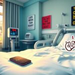 Flick International A dynamic hospital room scene featuring a modern medical monitor and a smartphone displaying social media notifications