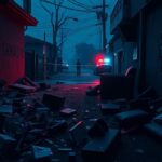 Flick International Aftermath of a Chicago mass shooting with scattered debris and graffiti