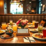 Flick International Cozy restaurant table set for a meal with colorful dishes and drinks
