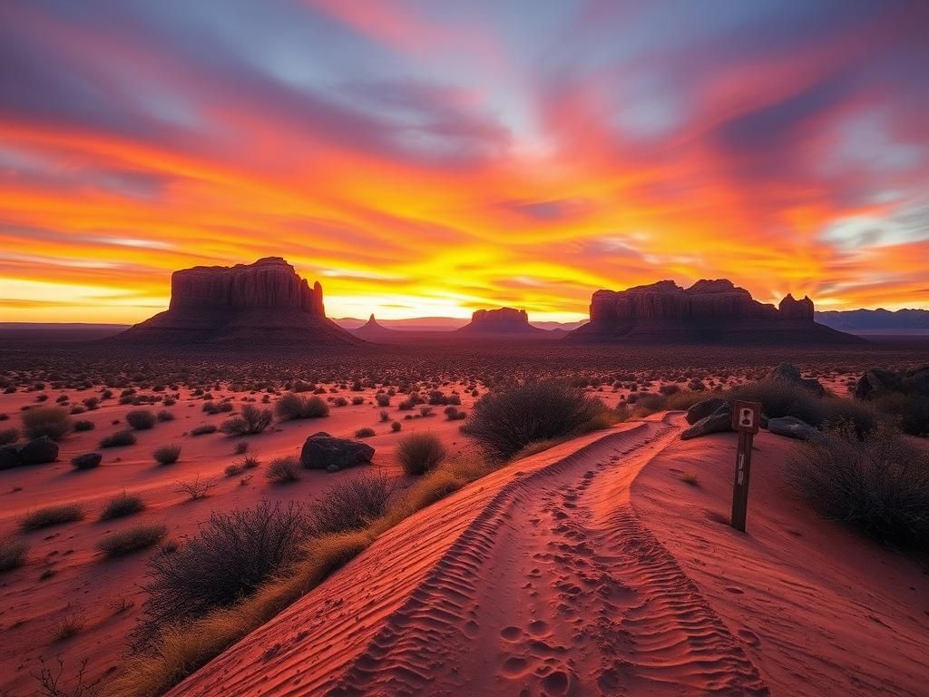 Flick International Scenic Arizona desert landscape at sunset with winding trail