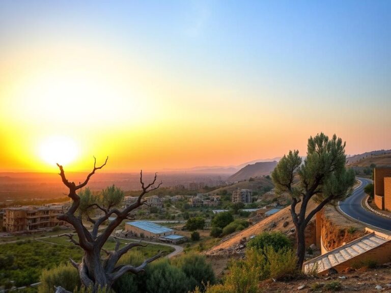 Flick International A weathered olive tree in a resilient Syrian landscape under a dawn sky