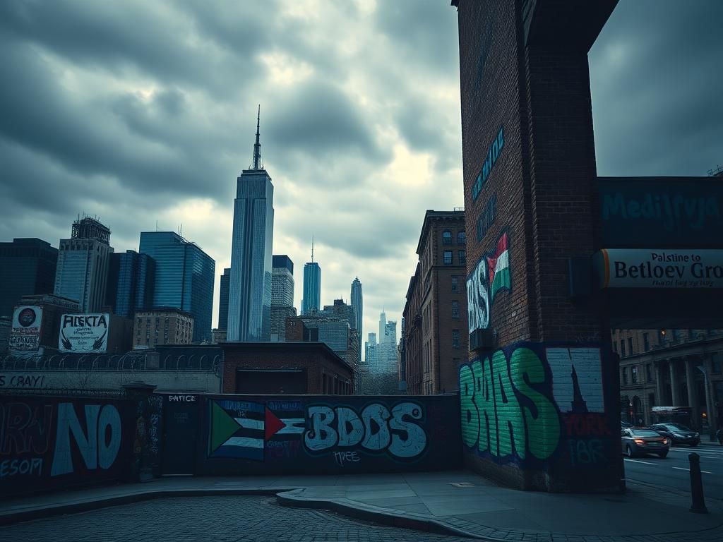 Flick International Colorful graffiti on a weathered brick wall depicting activism symbols in New York City
