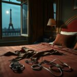 Flick International Chaotic Paris hotel room with remnants of a robbery, including a torn silk scarf and scattered jewelry.