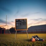 Flick International Serene high school sports field at dusk with goalposts and empty bleachers symbolizing absence of athletes