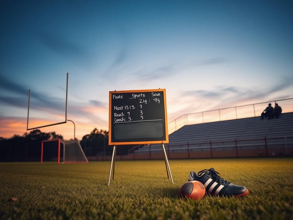 Flick International Serene high school sports field at dusk with goalposts and empty bleachers symbolizing absence of athletes