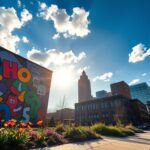 Flick International Vibrant exterior of a Chicago community center with a colorful mural