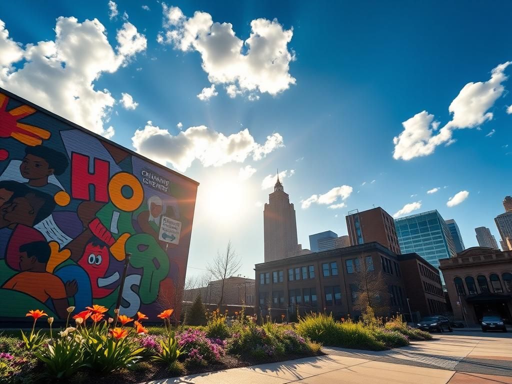 Flick International Vibrant exterior of a Chicago community center with a colorful mural