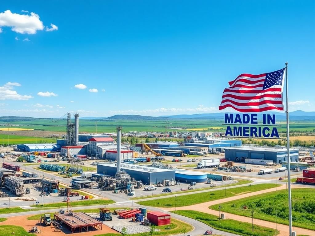 Flick International modern manufacturing facilities in a sprawling industrial park with American flag