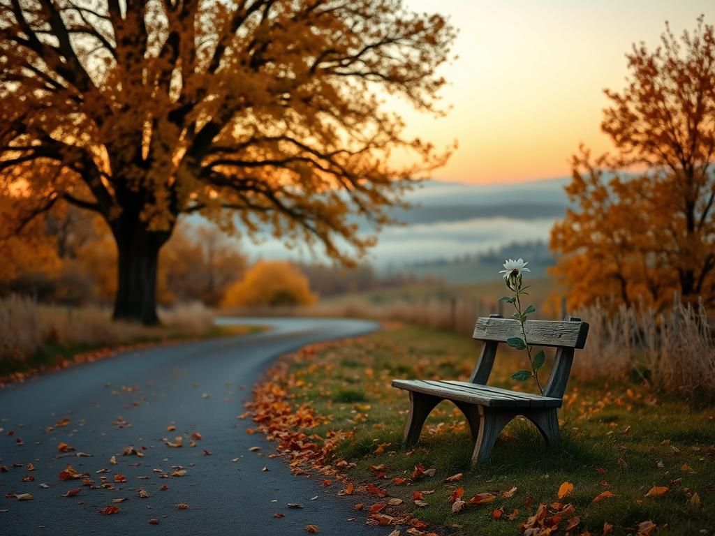 Flick International Tranquil autumn landscape with a serene country road and vibrant foliage