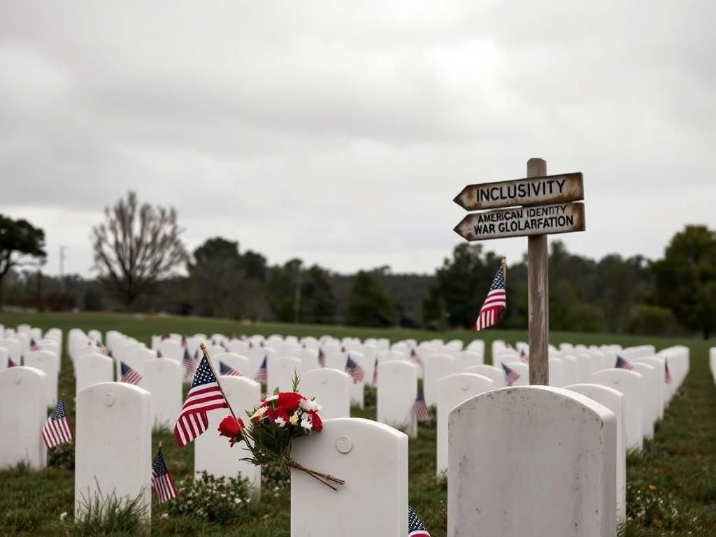 Flick International A landscape scene symbolizing Memorial Day with gravestones and American flags