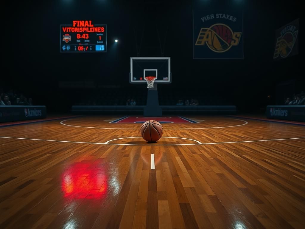 Flick International Empty basketball court illuminating the tension of the Knicks vs. Pacers game.