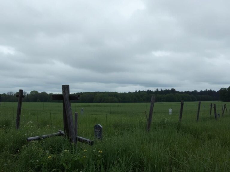 Flick International A haunting landscape of Fox Hollow Farm, showcasing overgrown fields and decaying wooden fences.