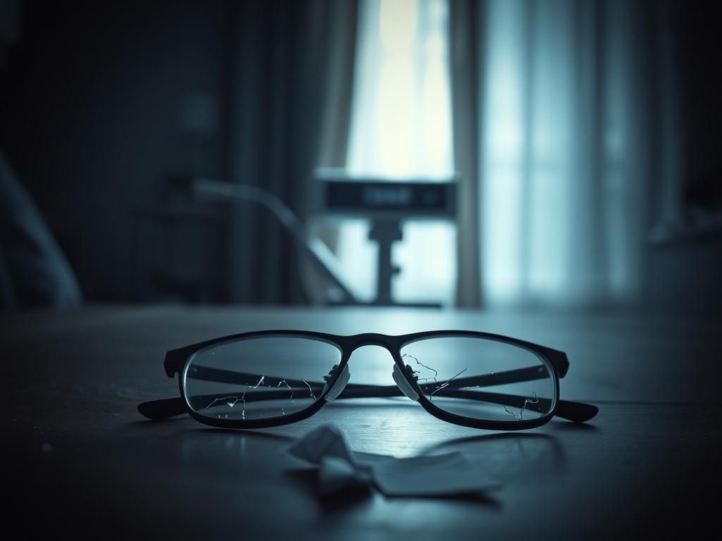 Flick International Discarded broken eyeglasses symbolizing lost vision and hope after laser eye surgery complications