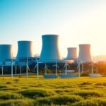 Flick International A futuristic nuclear power plant surrounded by green landscapes and renewable energy sources