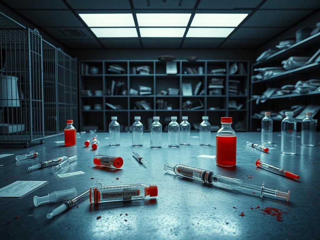 Flick International Empty cages and medical instruments in a laboratory setting representing controversial transgender animal experiments