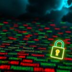 Flick International A digital landscape showcasing a multitude of floating password snippets in various colors on a dark background, illustrating the vastness of password data and cybersecurity risks.