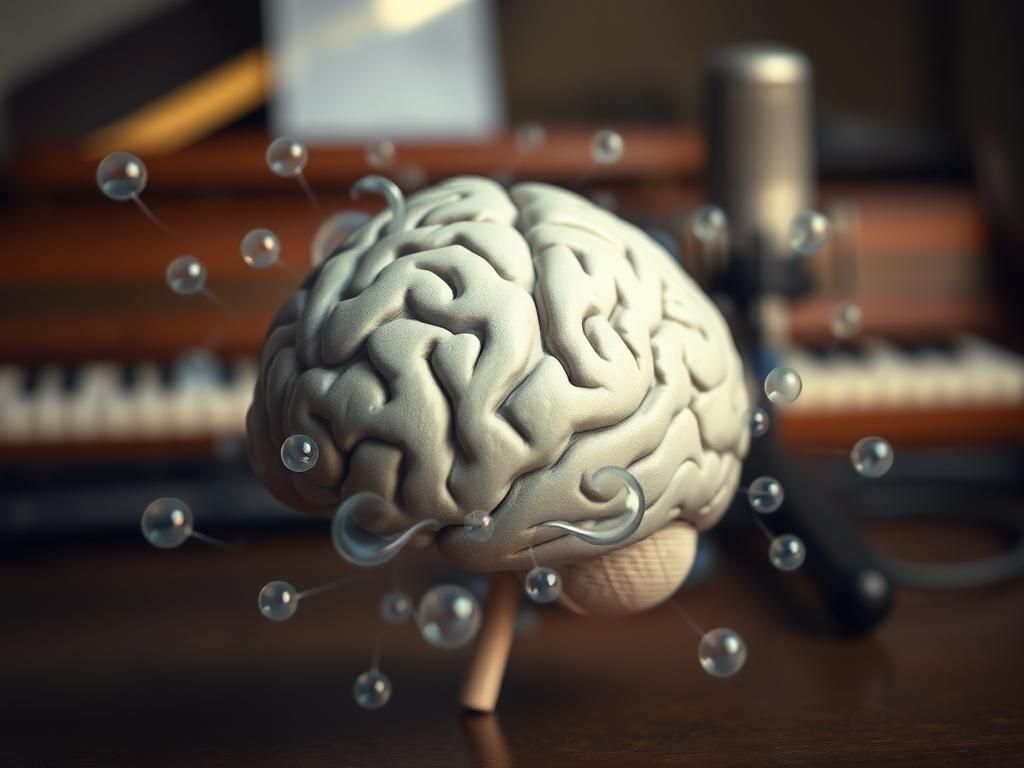 Flick International Close-up of a human brain model surrounded by cerebrospinal fluid outlines