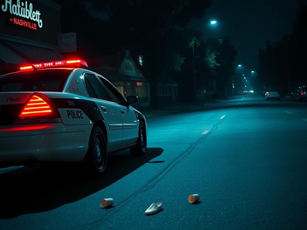 Flick International Nashville police patrol car with flashing lights on an urban street