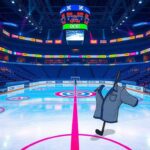 Flick International Playful moment at an ice hockey rink with lifted shirt and whimsical hockey elements