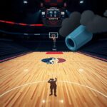 Flick International Tense basketball court scene with a faint shadow representing Caitlin Clark near the three-point line.