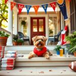 Flick International Fluffy Yorkshire Terrier lounging on a sunny back porch of a Mississippi fraternity house