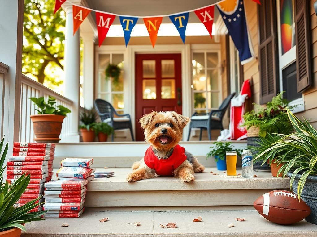 Flick International Fluffy Yorkshire Terrier lounging on a sunny back porch of a Mississippi fraternity house