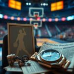 Flick International Vintage trading card featuring a basketball scene with blurred courtside seats and neon lights in the background