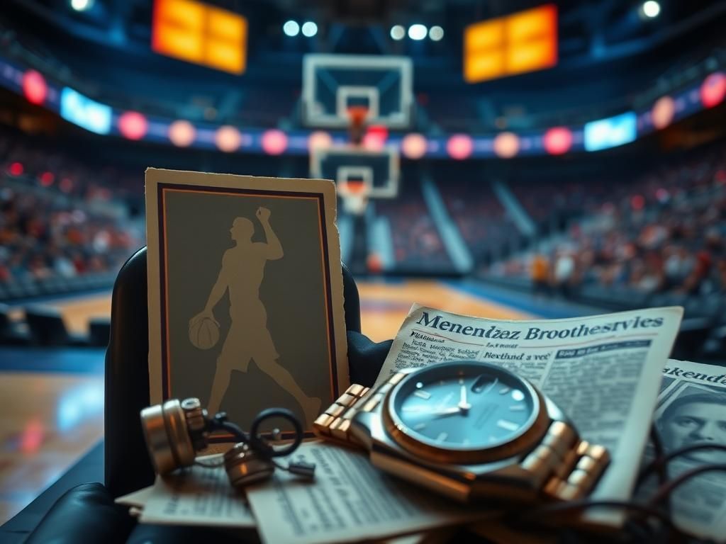 Flick International Vintage trading card featuring a basketball scene with blurred courtside seats and neon lights in the background