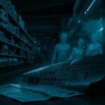 Flick International A dimly lit pharmacy aisle showcasing a shelf of Tylenol products with an eerie atmosphere