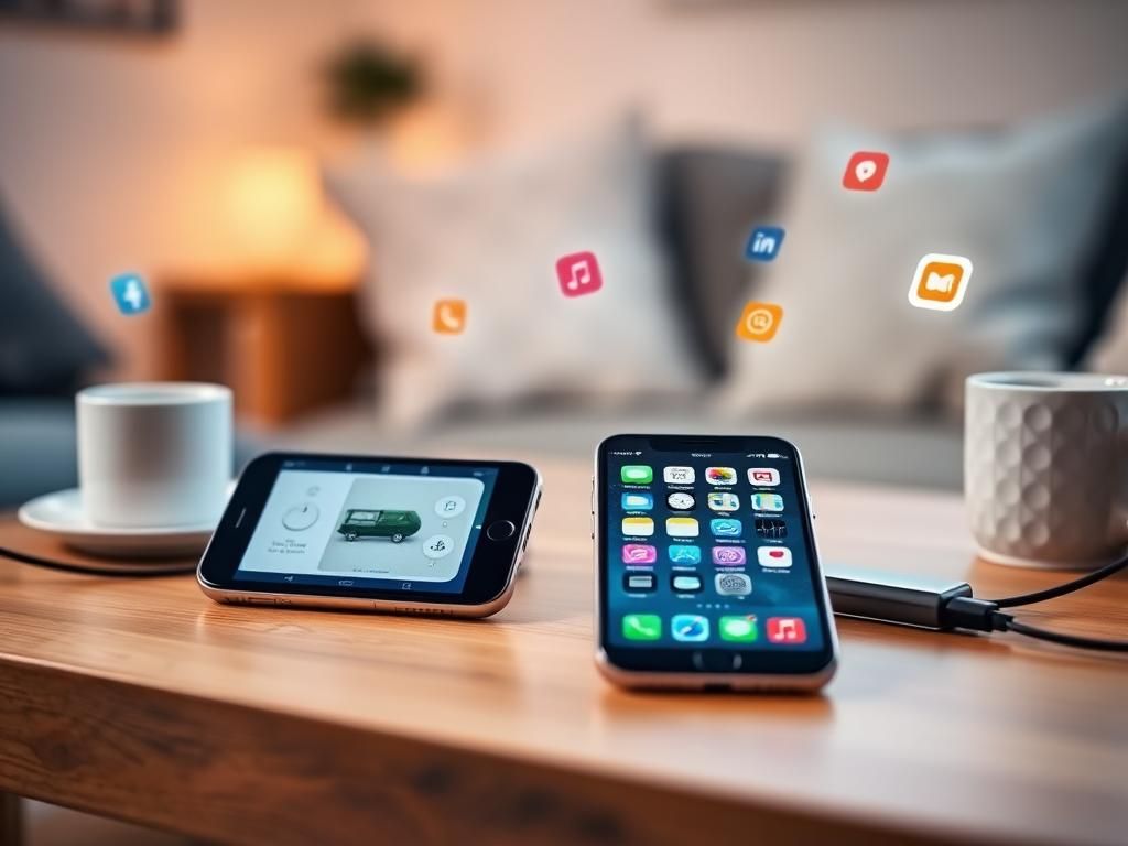 Flick International Close-up of two iPhones on a wooden table showcasing FaceTime remote screen control interface
