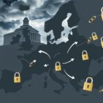 Flick International Stylized map of Europe showing nine EU countries demanding powers to deport illegal immigrants amidst a backdrop of the European Court of Human Rights.