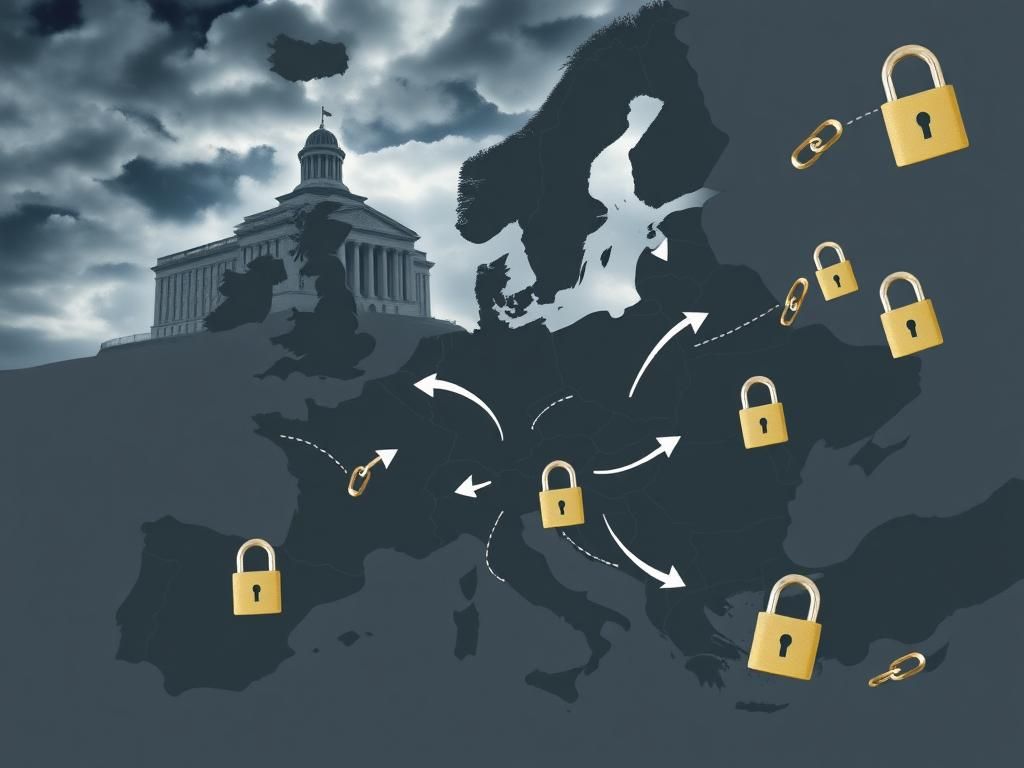 Flick International Stylized map of Europe showing nine EU countries demanding powers to deport illegal immigrants amidst a backdrop of the European Court of Human Rights.