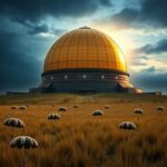 Flick International Golden Dome missile defense structure against a dramatic sky, symbolizing military protection