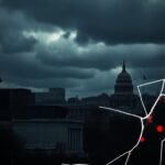 Flick International Dark urban scene of Washington, D.C. highlighting tension with a Jewish museum partially visible